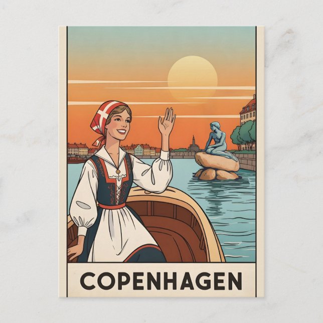 Postal Copenhagen, Denmark vintage travel poster, (Anverso)