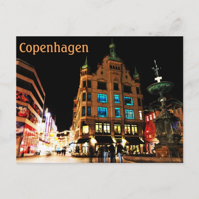 Postal Copenhague, Dinamarca de noche (Anverso)