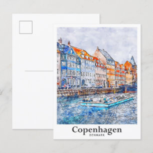 Postal Copenhague Dinamarca: Esbozo acuático de viajes de