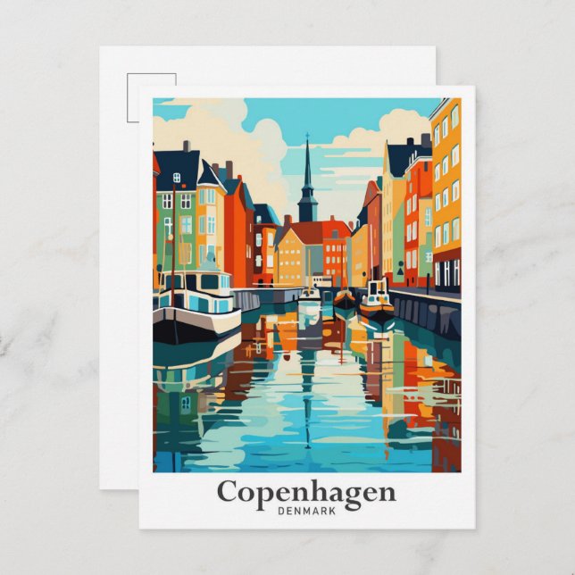 Postal Copenhague Dinamarca Ilustracion de arte de viaje (Anverso / Reverso)