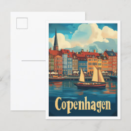 Postal Copenhague Dinamarca Ilustracion de Viajes de Arte