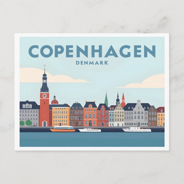 Postal Copenhague Dinamarca Nyhavn Waterfront Pastel Viaj (Anverso)