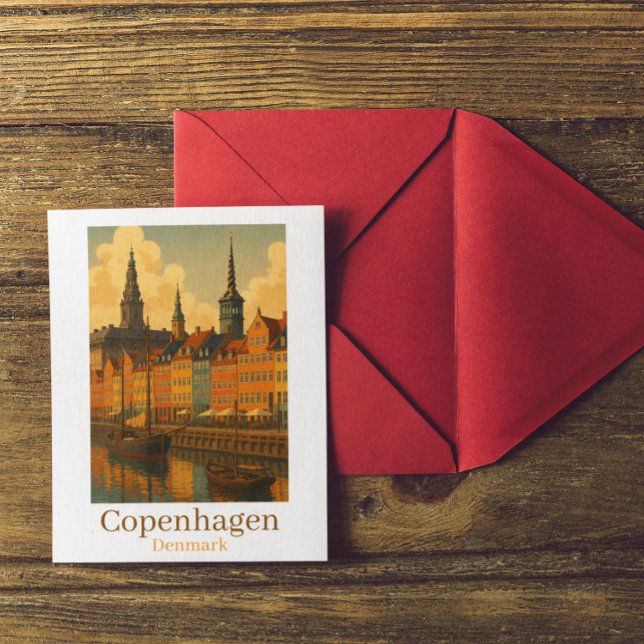 Postal Copenhague Dinamarca viajes retro (Copenhagen Denmark Retro Travel Postcard)