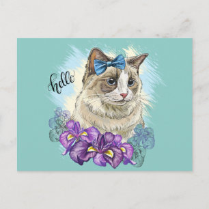 Postal Copia de Gato lindo divertido dibujado a mano con 