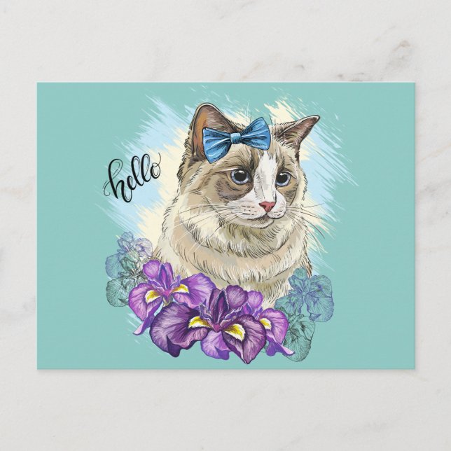 Postal Copia de Gato lindo divertido dibujado a mano con  (Anverso)