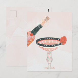 Postal Copo de champán vintage y botella de cumpleaños