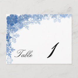Postal Copo de Nieve Azul en Número de Mesa de Boda Blanc