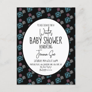 Postal Copo de Nieve de Invierno Rosa Azul Shower para Be