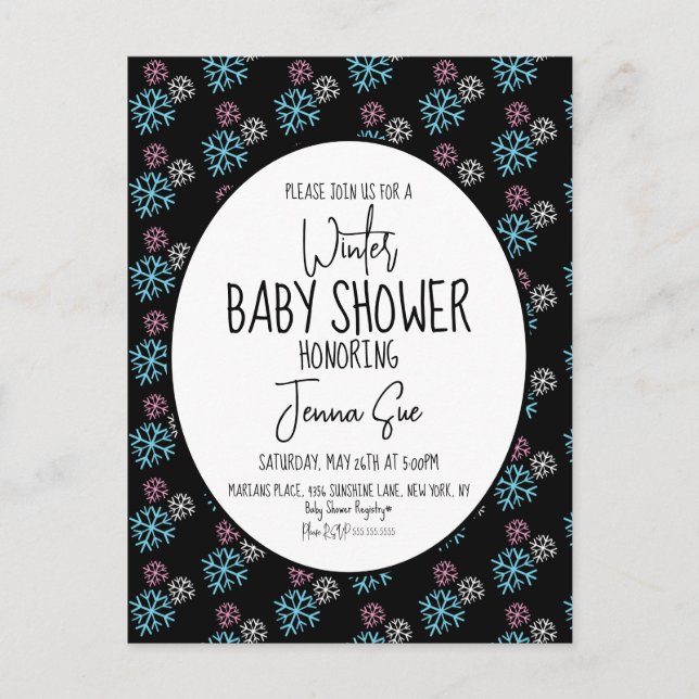 Postal Copo de Nieve de Invierno Rosa Azul Shower para Be (Anverso)
