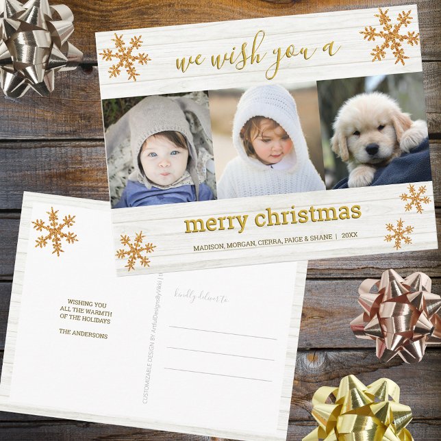 Postal Copo de nieve dorado 3 Foto Feliz Navidad (Subido por el creador)