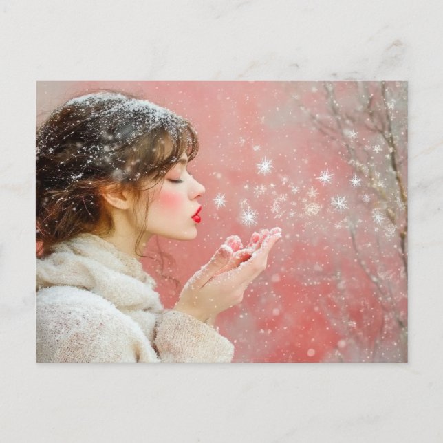 Postal Copo de Nieve Soplando (Anverso)