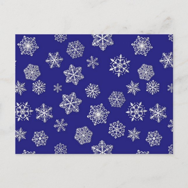 Postal Copos de nieve blancos contra azul cobalto profund (Anverso)