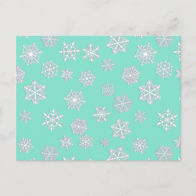 Postal Copos de nieve blancos de 3 d sobre un fondo acuát (Anverso)