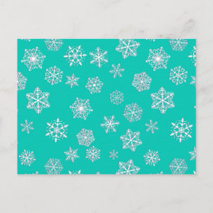 Postal Copos de nieve blancos de 3 d sobre un fondo turqu