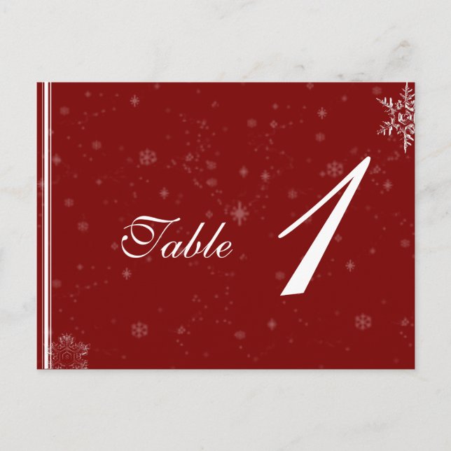 Postal Copos de nieve blancos en número de tabla de Boda  (Anverso)