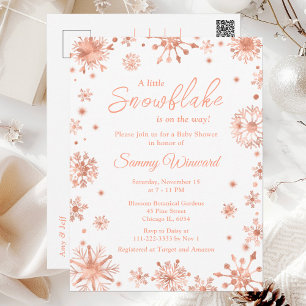 Postal Copos de Nieve de Oro Rosa Baby Shower de Invierno