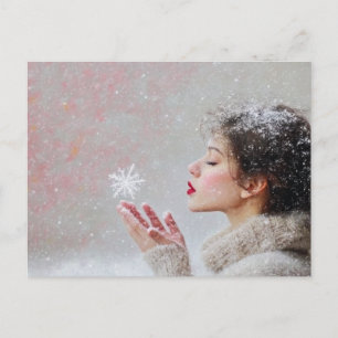 Postal Copos de nieve soplando