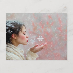 Postal Copos de nieve soplando