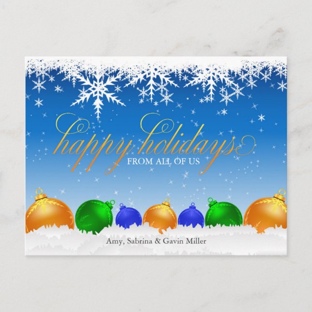 Postal Copos de nieve y adornos navideños (Anverso)