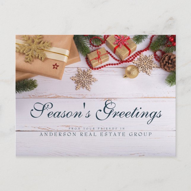 Postal Copos de nieve y pino | Saludos de feriados rusos (Anverso)