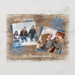 Postal Copro Snowflakes y tablones de madera de granero p