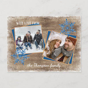 Postal Copro Snowflakes y tablones de madera de granero p