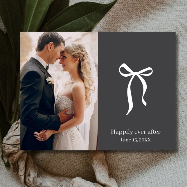 Postal Coquette Bow Photo Boda Gracias (Coquette Bow Photo Wedding Thank You Postcard)