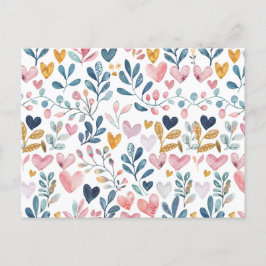 Postal Corações em Aquarela