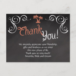 Postal Coral Chalkboard Script Beach Wedding Gracias