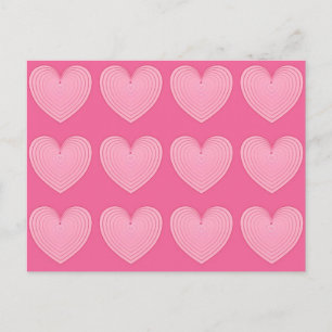 Postal Coral, corazones rosados, fondo rosado más profund