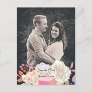 Postal Coral e Ivory Floral Foto Salven la fecha
