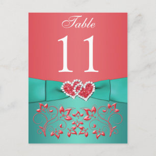 Postal Coral, floral Verde azulada, número de tabla cardí