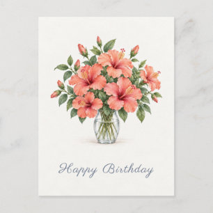 Postal Coral Hibiscus Feliz Cumpleaños