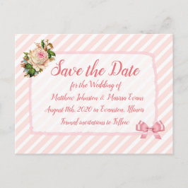 Postal Coral Striped Personalized Save the Date Postcard