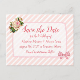 Postal Coral Striped Personalized Save the Date Postcard