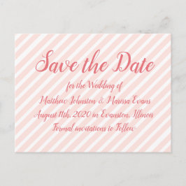 Postal Coral Striped Personalized Save the Date Postcard