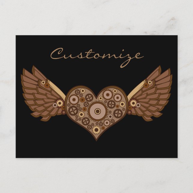 Postal Corazón alado Steampunk con Gears Thunder_Cove (Anverso)