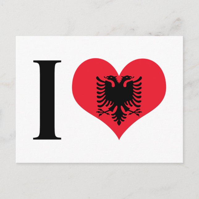 Postal Corazón Albania - Amo Albania - Bandera Albanesa (Anverso)