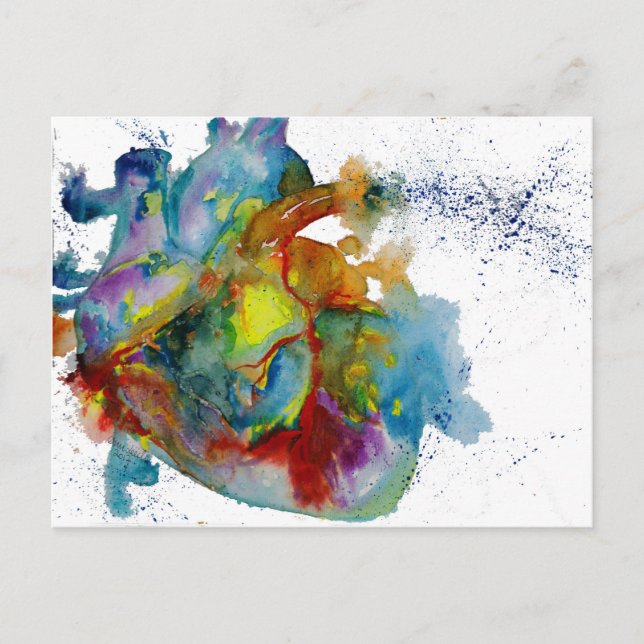Postal Corazón anatómico acuarela moderna (Anverso)