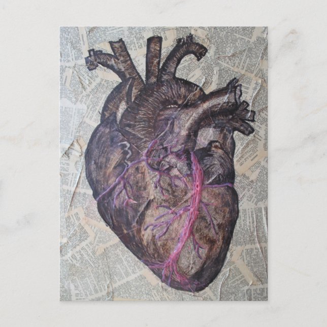Postal Corazón anatómico, pintura original (Anverso)
