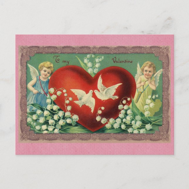 Postal Corazón Ángel Victoriano Día de San Valentín Cute  (Anverso)