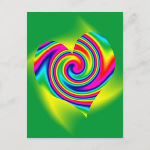 Postal Corazón arcoiris: verde amarillo