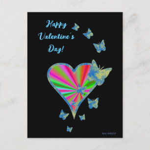 Postal Corazón arcoiris y mariposa