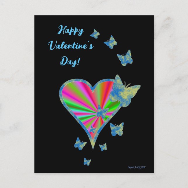 Postal Corazón arcoiris y mariposa (Anverso)