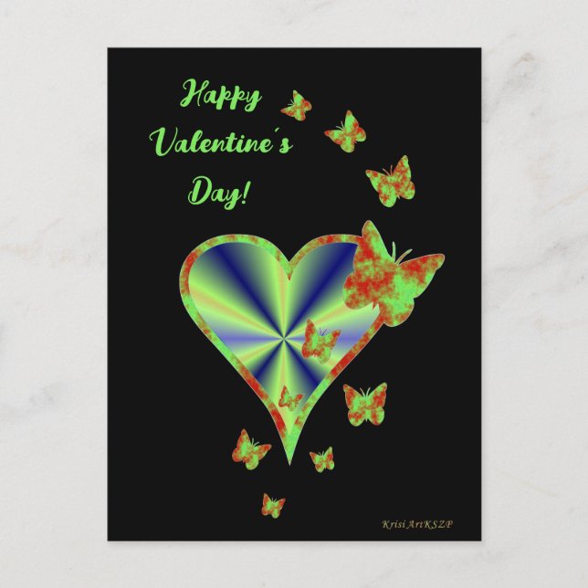 Postal Corazón arcoiris y mariposa (Anverso)
