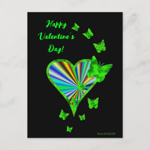 Postal Corazón arcoiris y mariposa