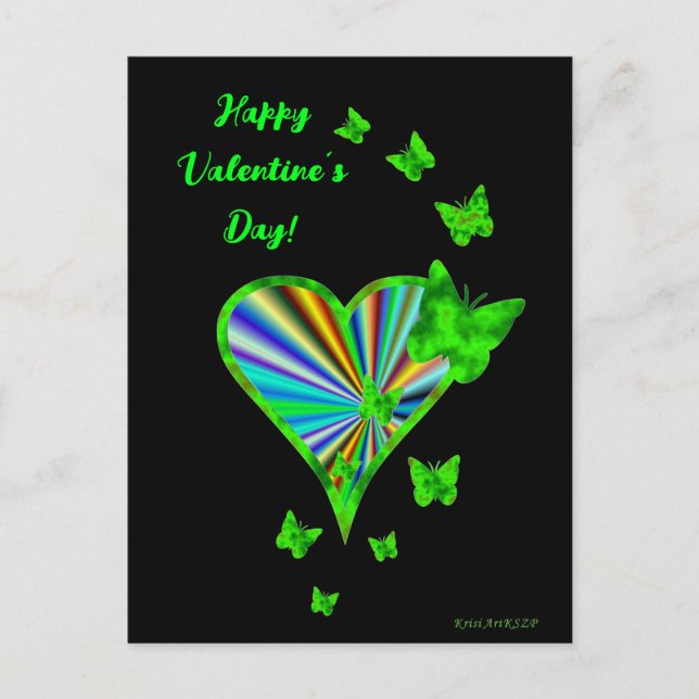 Postal Corazón arcoiris y mariposa (Anverso)
