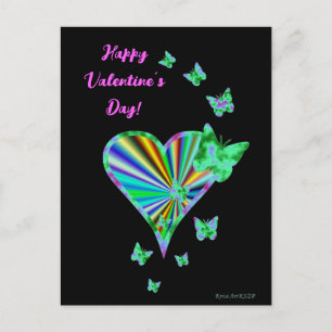 Postal Corazón arcoiris y mariposa