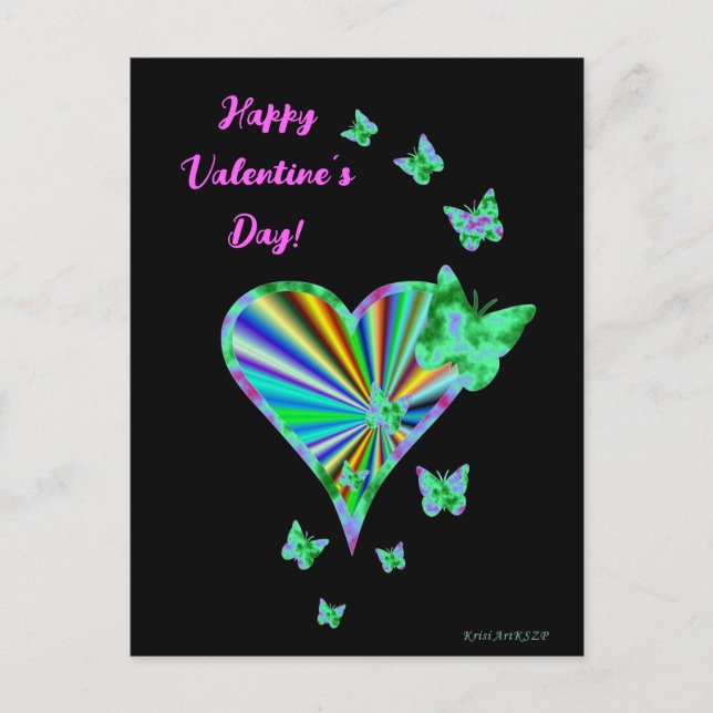Postal Corazón arcoiris y mariposa (Anverso)