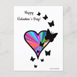 Postal Corazón arcoiris y mariposa